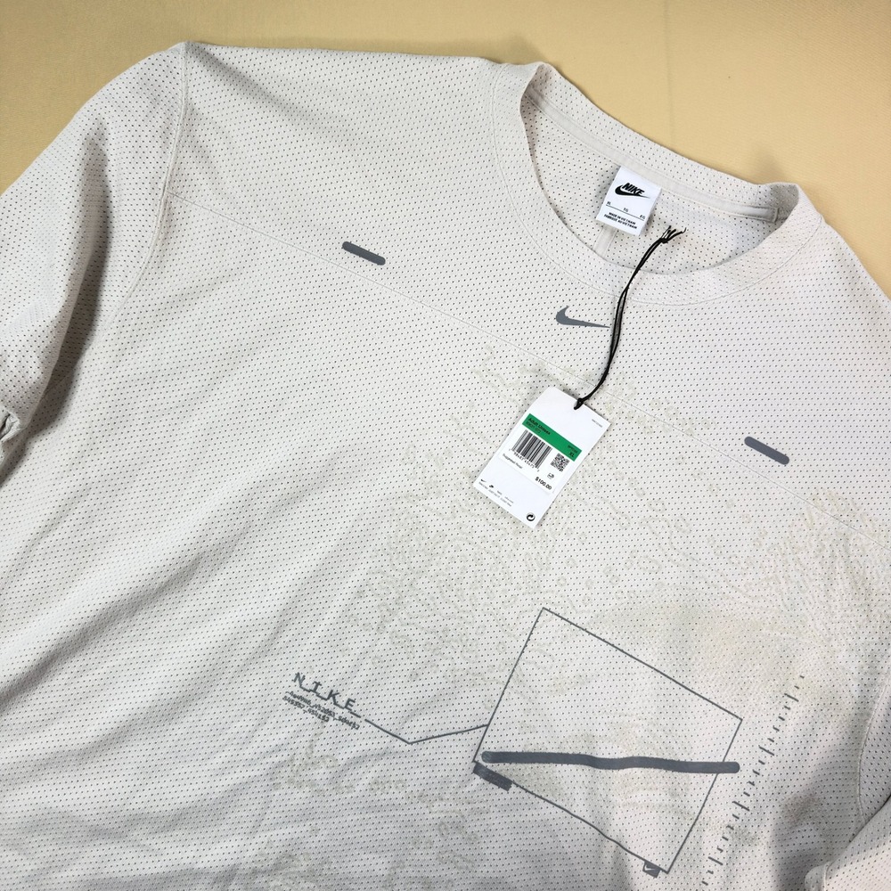 NEW Nike Sportswear Premium Essentials Oversized Mesh Crewneck Sweatshirt BoneXL